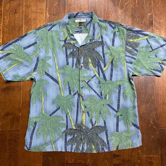 Tommy Bahama Casual Palm Tree Hawaiian Silk Button Down Shirt Blue Men's XL - Picture 3 of 8
